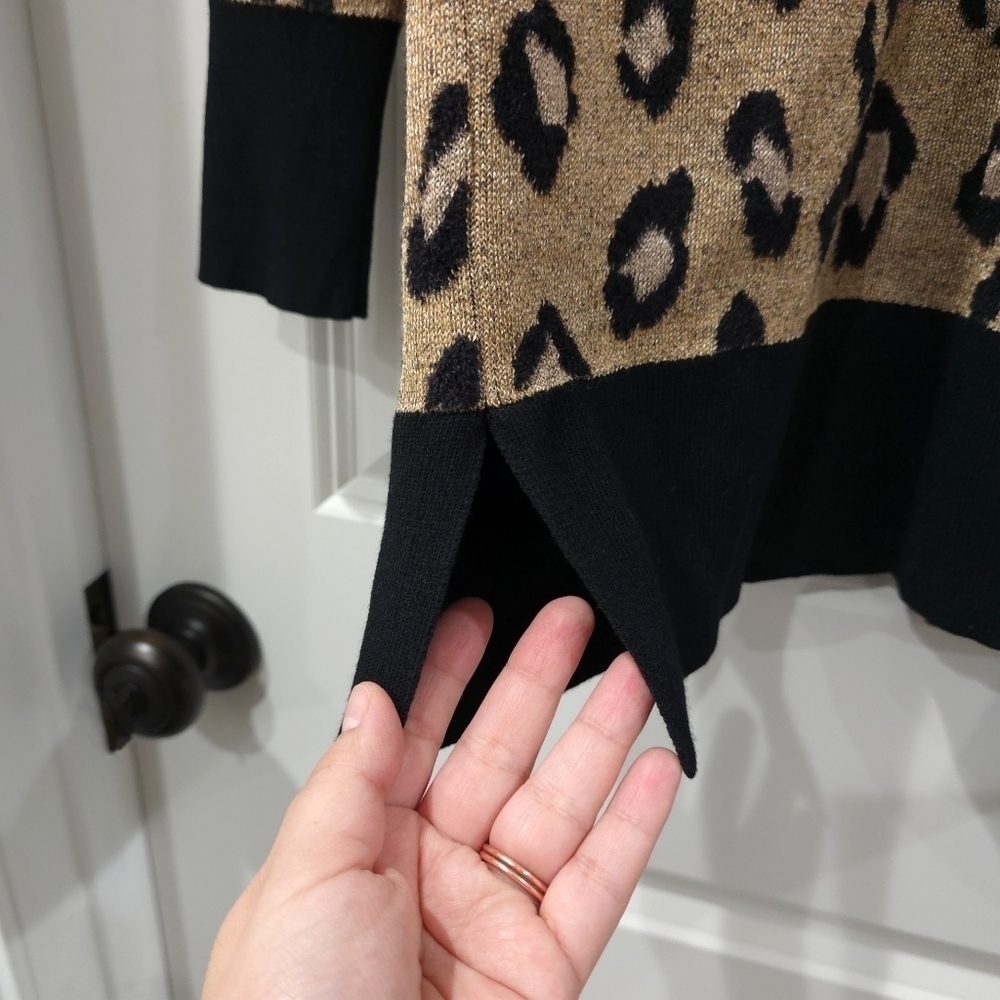 ANN TAYLOR White Gold Black Ombre Leopard Pocket Cardigan, Wool Blend, XS - Picture 7 of 12